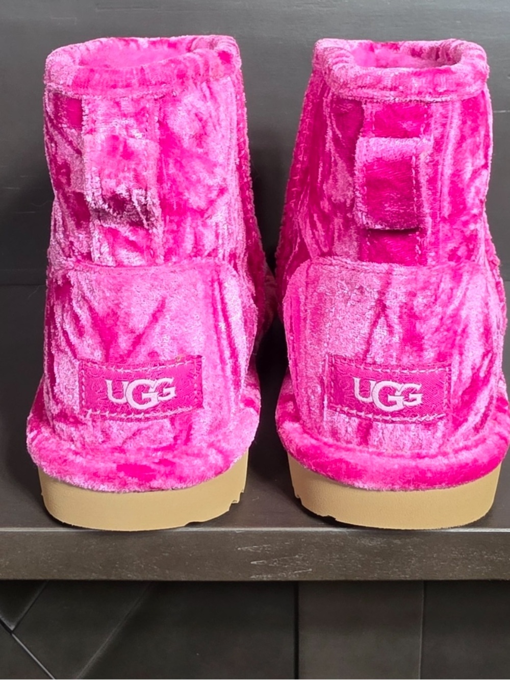 UGG Classic Mini I Velvet boots hot pink short pull on boots Sz 3 - Picture 3 of 10